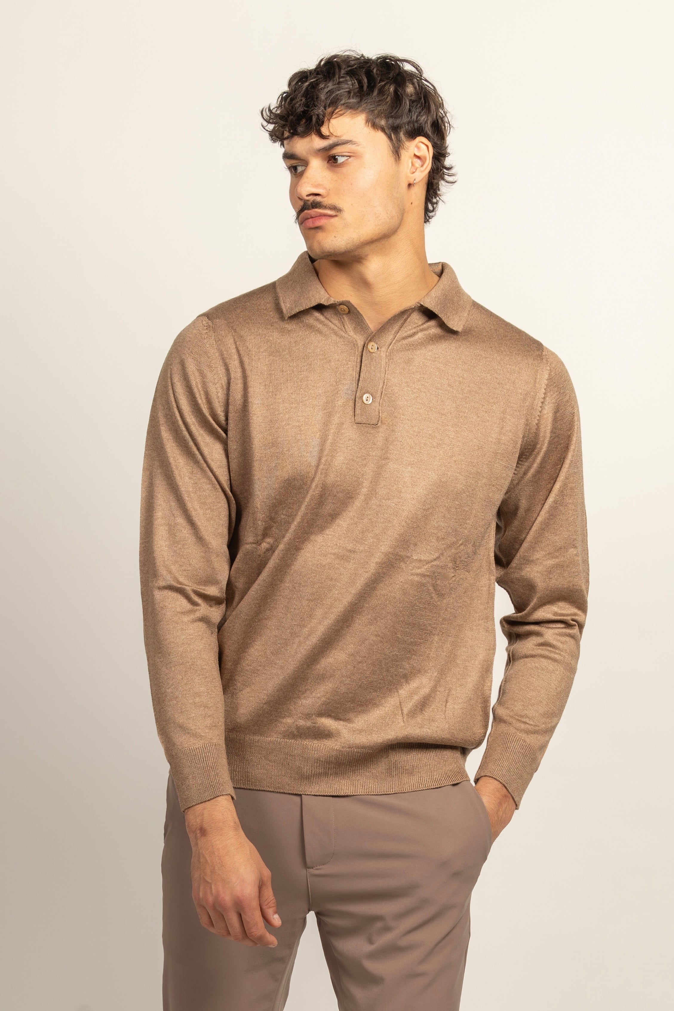 WOOL-Blend Glans Longsleeve Polo