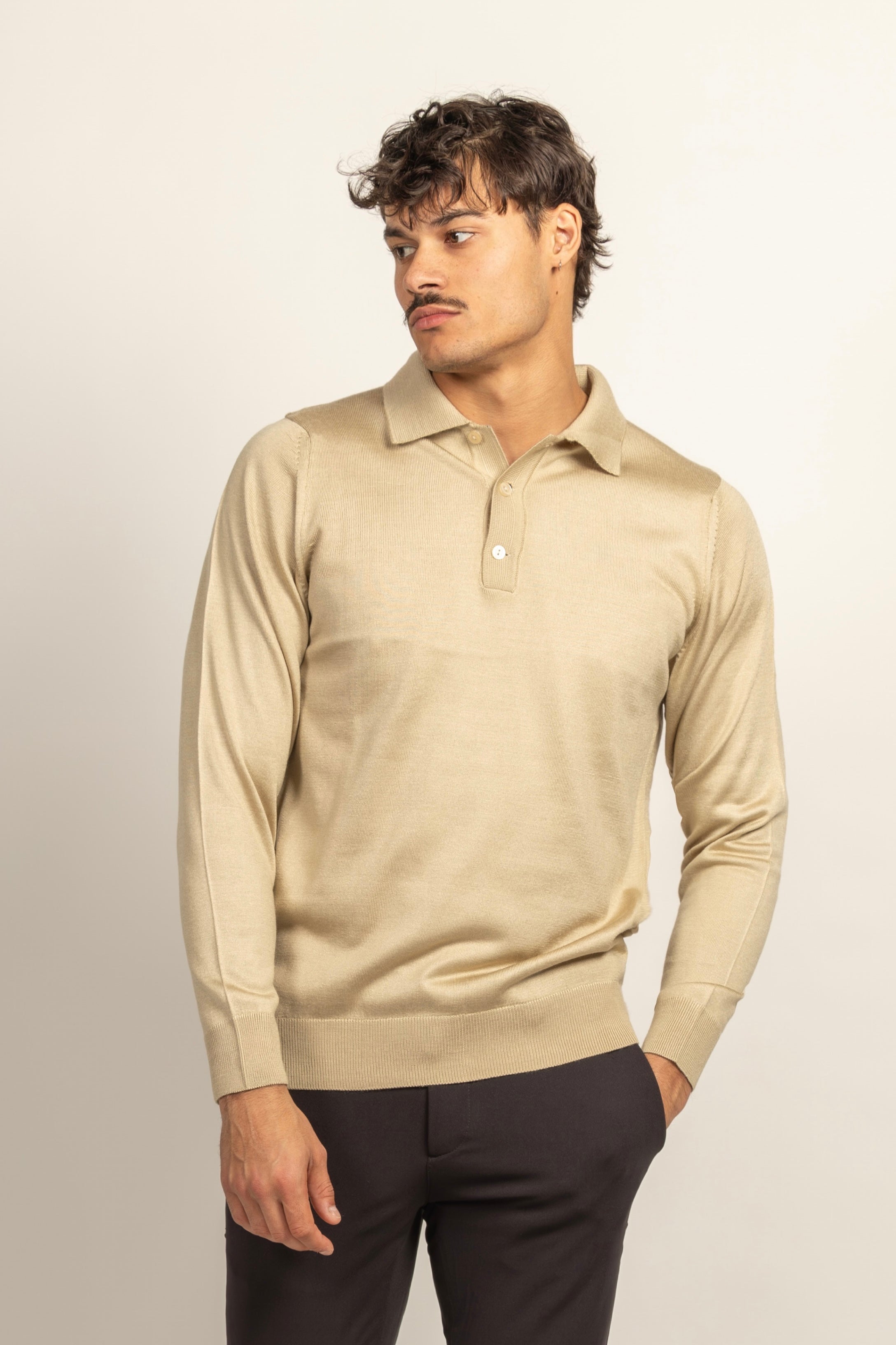 WOOL-Blend Glans Longsleeve Polo